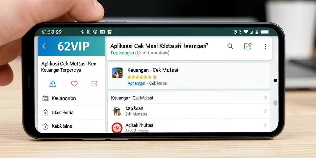 Tampilan antarmuka aplikasi 62VIP untuk cek mutasi keuangan.