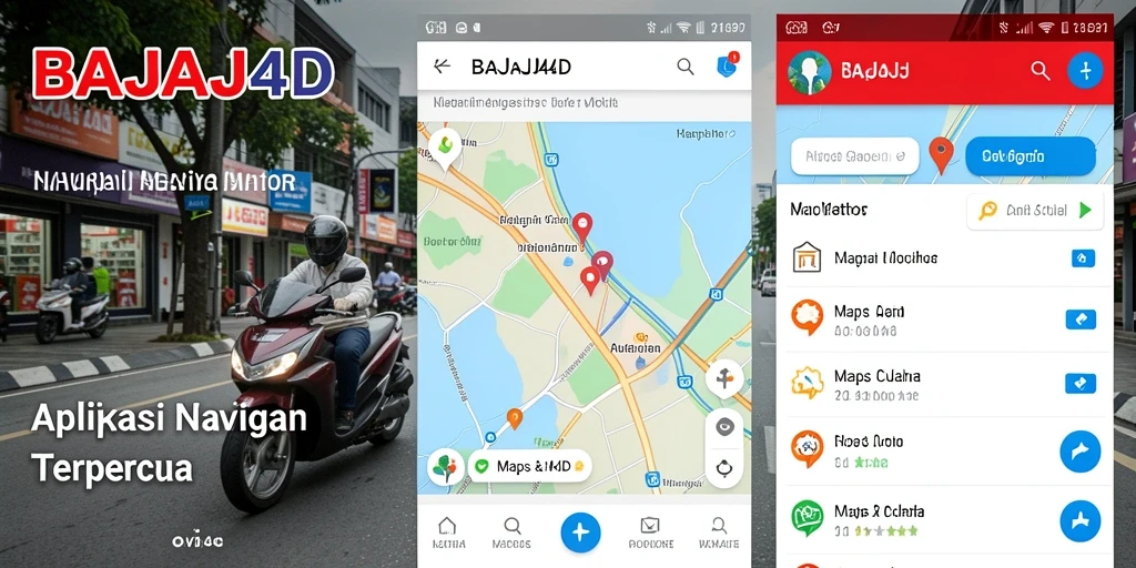 Tampilan antarmuka pengguna aplikasi BAJAJ4D untuk navigasi motor.