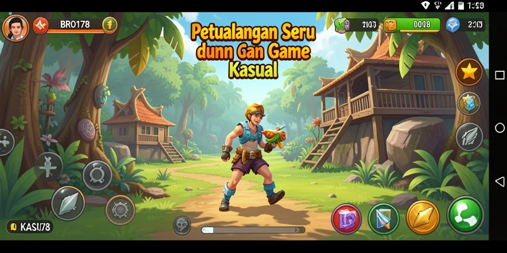 Antarmuka menarik dengan karakter penuh warna dalam game Kasual.