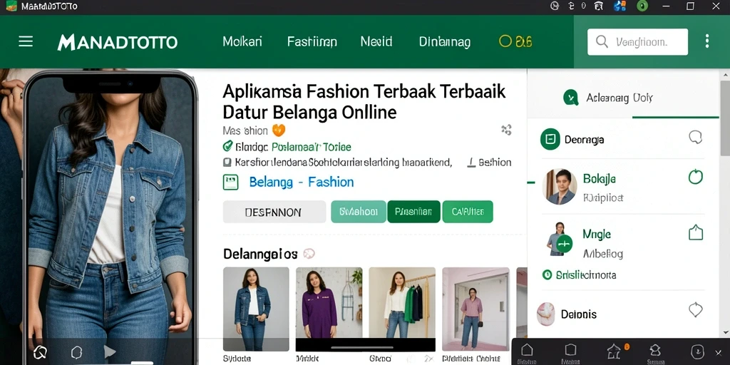 Antarmuka aplikasi MANADOTOTO menampilkan beragam produk Fashion terkini.