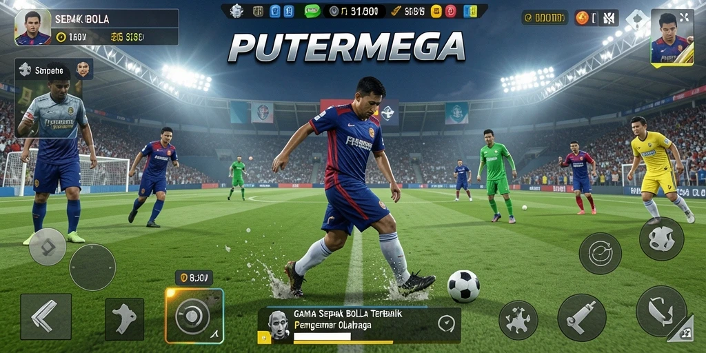 Interface PUTERMEGA yang dinamis dan menarik untuk sepak bola.